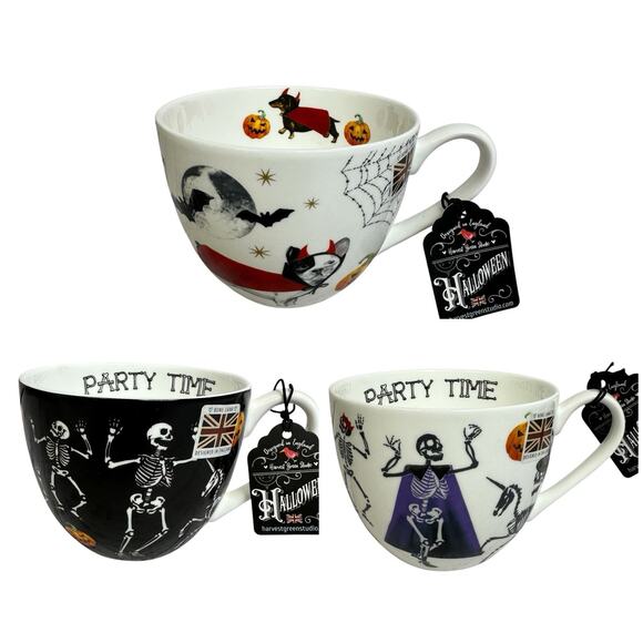 Harvest Green Studio Halloween Holiday Bone China Coffee Tea Mug New Lot of 3 - Picture 1 of 15